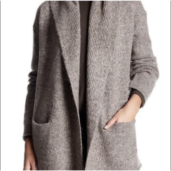 Vince Wool Chunky Hooded Gray Open Cardigan Sweater M Quiet Luxury Oversized - Picture 1 of 13